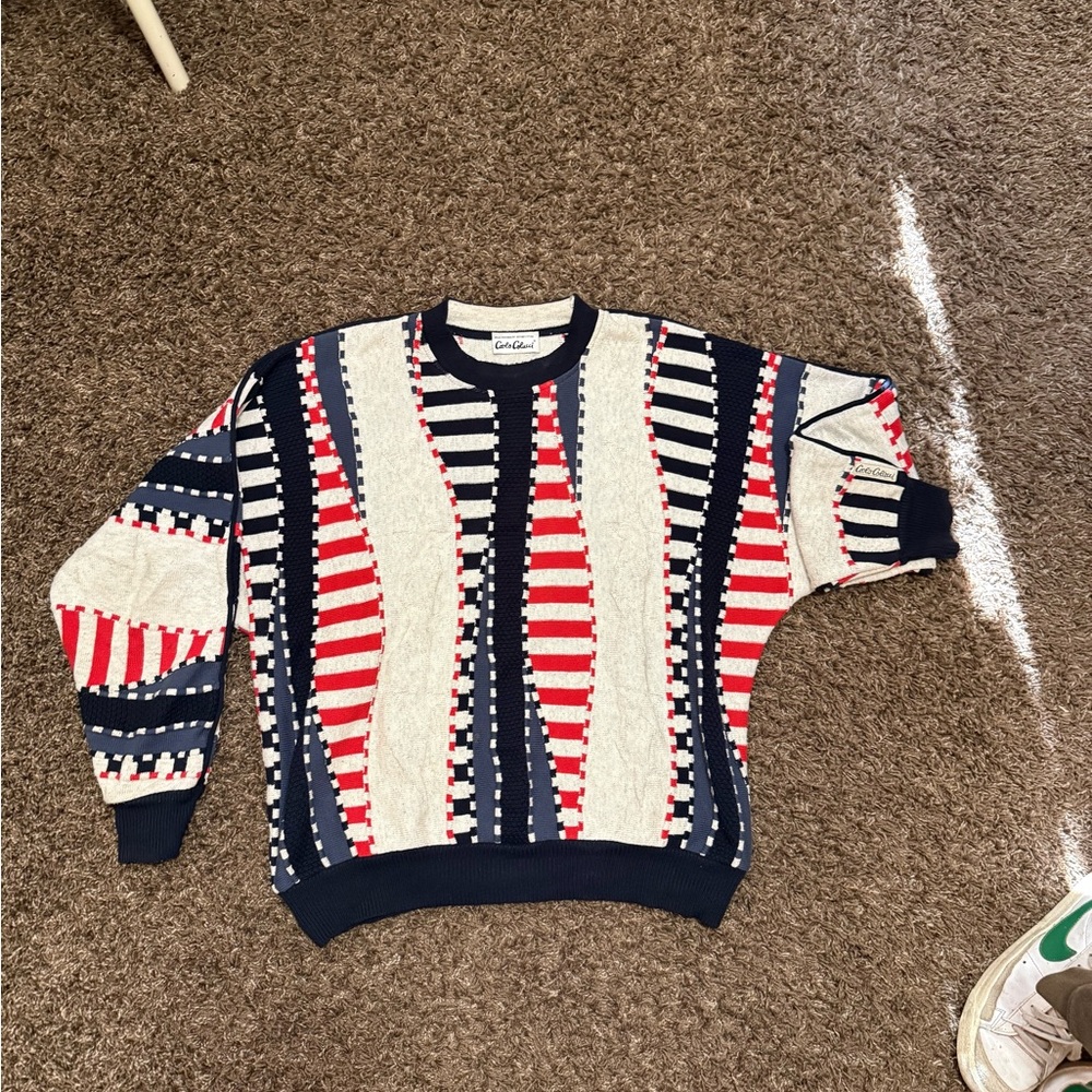 COOGI Men's Red, Blue, and Cream Crewneck Sweater